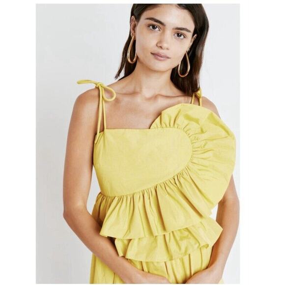 Tanya Taylor Delphine Dress Lemon Yellow Ruffle Detail Midi Dress sz 10 - Picture 5 of 13